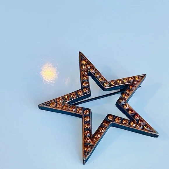 Vintage Signed Don-Lin Large Sparkling Amber Crystal Star Brooch Pin - Picture 1 of 5